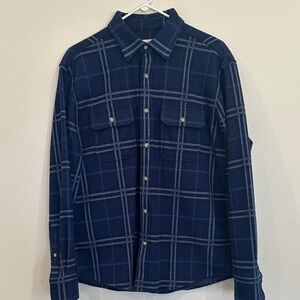 Fair Harbor Men’s Dunewood Ultra-Stretch Flannel Shirt - Navy Plaid - Size M